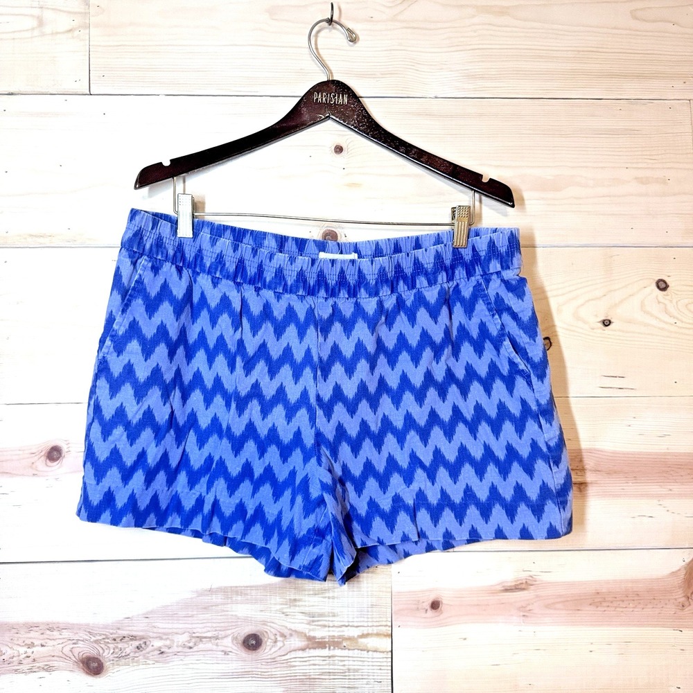 Peace Pearls Blue Chevron Ikat Shorts Women's XL Cotton Pull On Elastic Waist